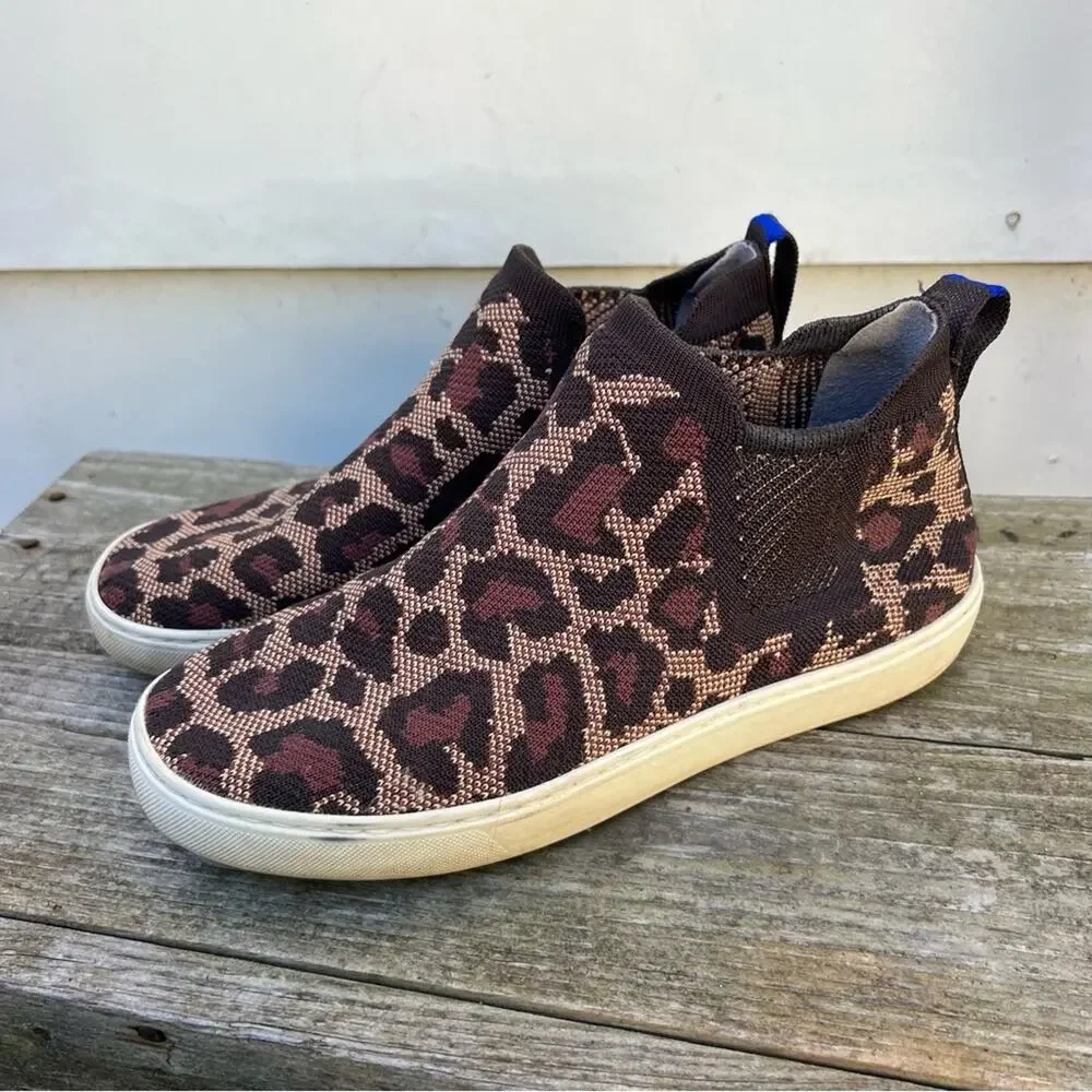 ROTHY'S The Chelsea Wildcat High Top Sneakers Brown Tan Size 8